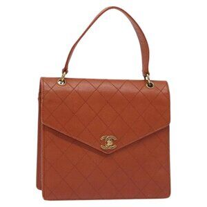 CHANEL Matelasse Hand Bag Grained Calf Skin Brown Gold CC Auth 130197